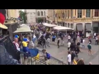 German hooligan attack ukrainian fans at Lille (Euro 2016) HD