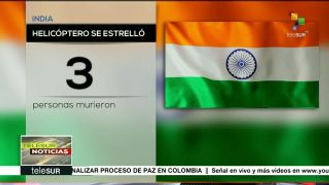 Mueren al menos 3 personas por caída de helicóptero en la India