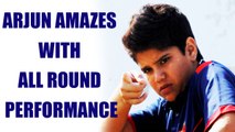 Arjun Tendulkar slams 47 runs off 27 balls and claims 4 wickets in T20 game | Oneindia News
