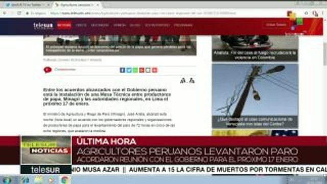 Agricultores peruanos levantan paro en cinco regiones del sur