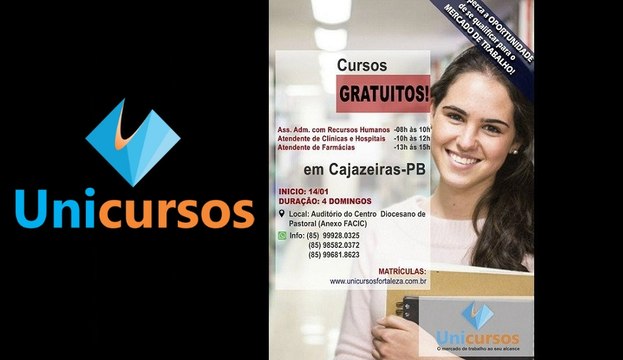Permanecem abertas as inscrições para cursos profissionalizantes gratuitos da Unicursos em Cajazeiras