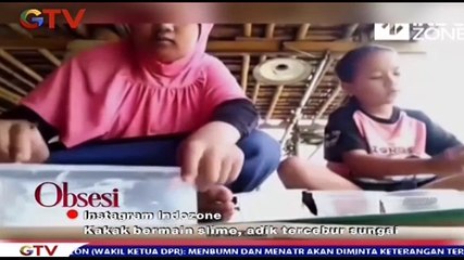 Viral, Dua Bersaudara Asik Main Slime, Adik Tercebur Sungai