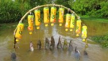 Believe This Fishing? New Fishing Technique Trap Using 10 Bottles & 10 Hooks To Catch Alot Of Fish