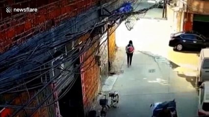 Trolley drops from second floor, hitting woman and grandchild