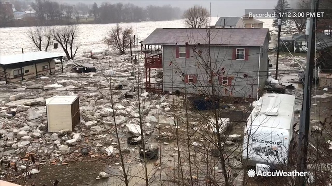 Reed Timmer reports ice jam flooding causing ma...