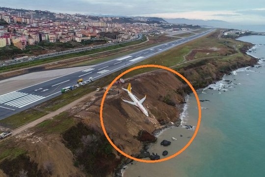 Turkey Trabzon Airport Boeing 737-800 skids on runway