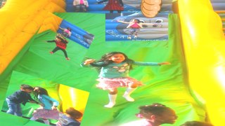 Inflatable outdoor playground for kids bounce house! Glides children play centre fun video 2018
