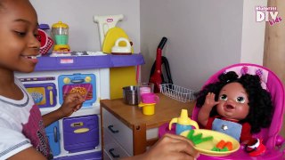 Fussy Magic Poop Baby Alive Doll Play Doh Spaghetti Night Routine + Name Reveal | BlueprintDIY Kids