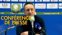 Conférence de presse FC Sochaux-Montbéliard - Quevilly Rouen Métropole (0-1) : Peter ZEIDLER (FCSM) - Emmanuel DA COSTA (QRM) - 2017/2018