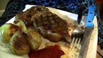 Steak & Oven-baked Potatoes & Grapefruit Juice : ASMR / Mukbang ( Eating Sounds )