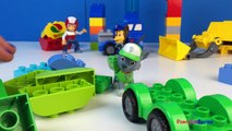 Paw Patrol and Lego Duplo Build Trucks with Chase Marshall Rubble Rocky Rubble Chickelleta