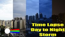 Time Lapse day to night. Buildings view. Storm passing by.