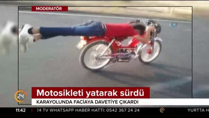 Motosikleti yatarak sürdü