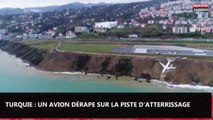 Turquie : Un avion dérape sur la piste d'atterrissage et finit pendu sur une falaise (vidéo)
