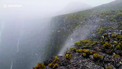 Rare reverse waterfall filmed on French island