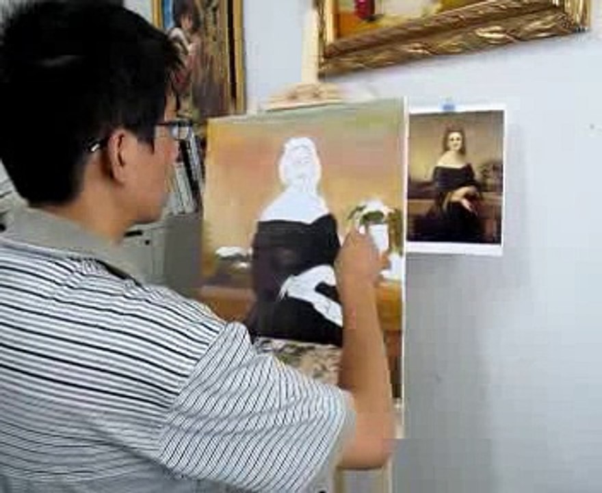 Auftragsmalerei - Ein Ölgemälde nach Vorlage wird gemalt