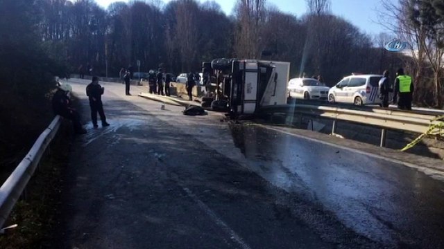 Sarıyer'de dizi setine jeneratör götüren kamyon devrildi: 1 ölü