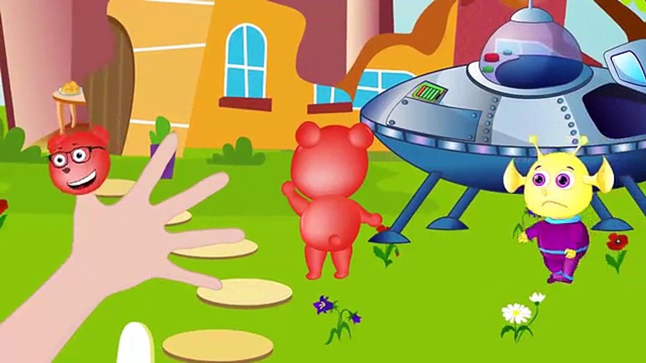 Mega Gummy Bear Funny Alien Visitor Finger Family Nursery Rhymes for kids Toys Fun