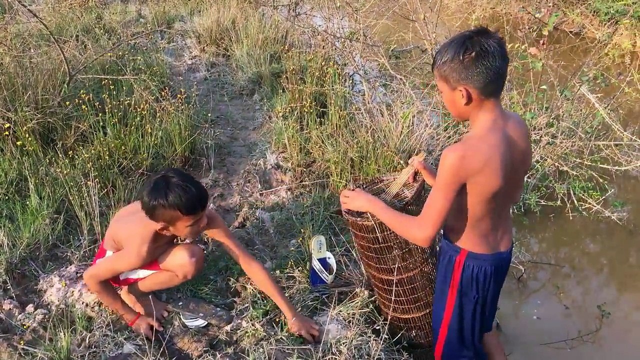 Amazing Children Catch Water Snake Using Cambodia Traditional Fishing Tool