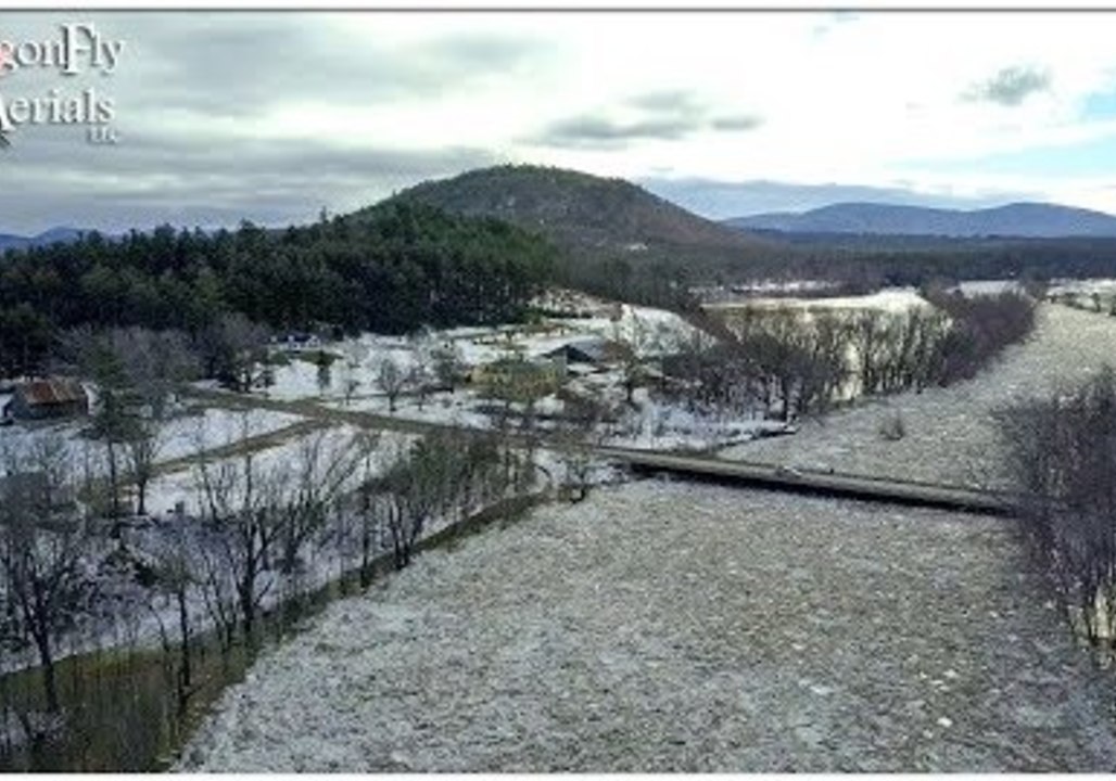 Aerial Footage Shows Ice Jam on the Saco River