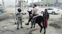 Ağrı’da eşeğe binemeyen çocukların komik anları