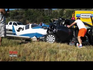 Small plane crashes into car on Interstate 15 in San Diego County