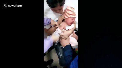 Six-month-old baby says 'so painful' after vaccination