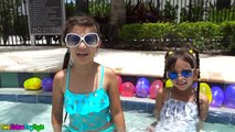 GIANT SURPRISE EGG HUNT AT THE POOL - Opening Toy Surprises - Shopkins, AJ, Squinkies, Finding Dory