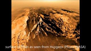 Saturn Moon Titan with lakes seas and a dense atmosphere