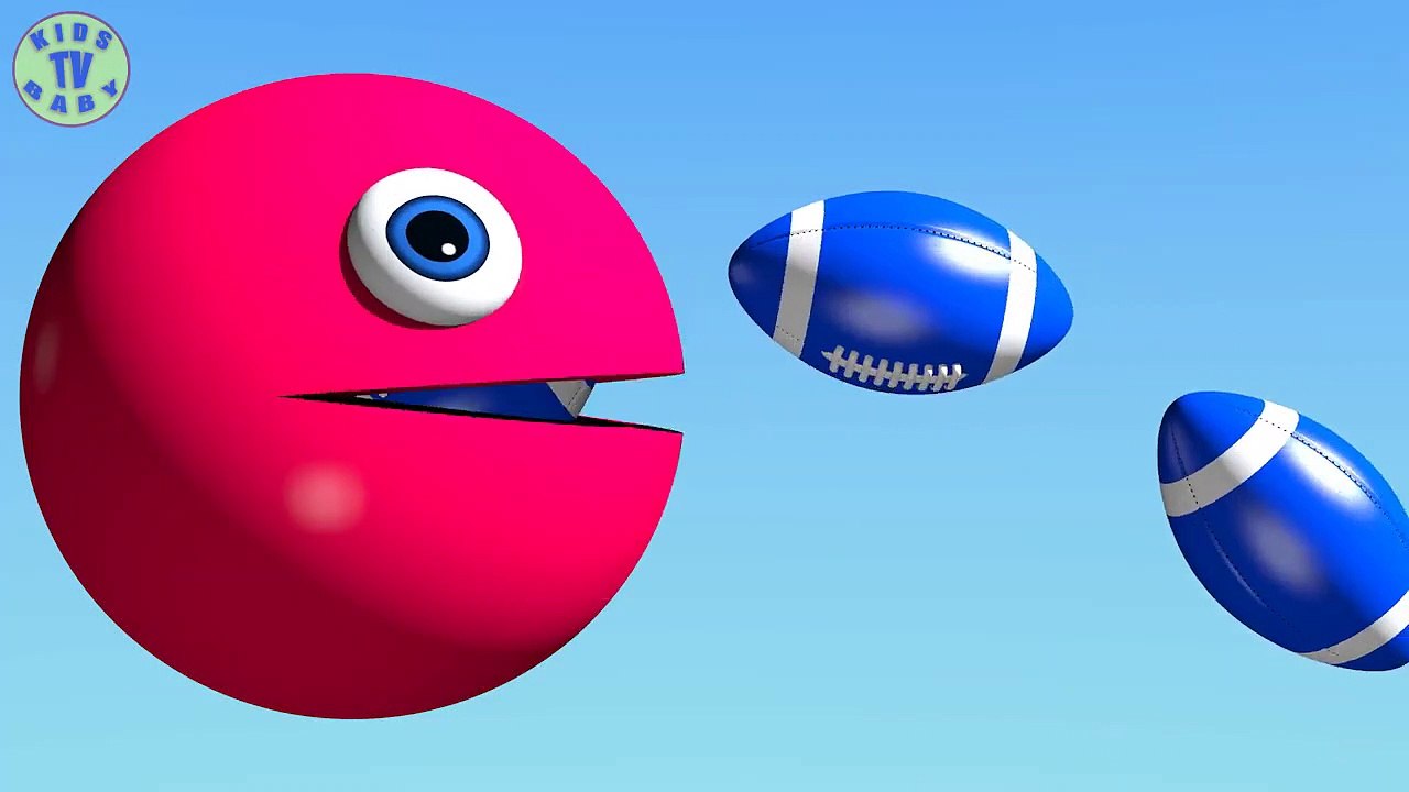 Learn Colors With 3D Rugby Ball and Pacman For Kids Chi