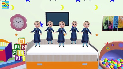 Five Little Frozen Elsa Anna Kristoff and Olaf Jumping on The Bed