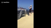 Elderly woman shows off her dancing skills on cruise ship