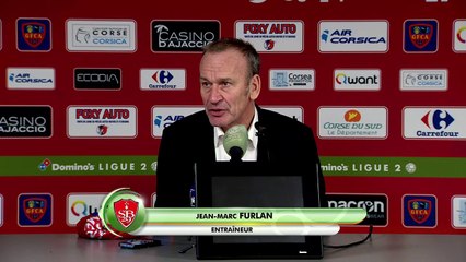 Réaction d'Albert Cartier et Jean-Marc Furlan après Gazélec Ajaccio - Stade Brestois 29