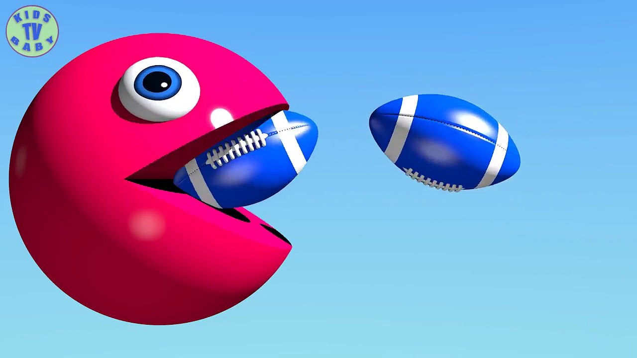Learn Colors With 3D Rugby Ball and Pacman For Kids Children Babies-6jP