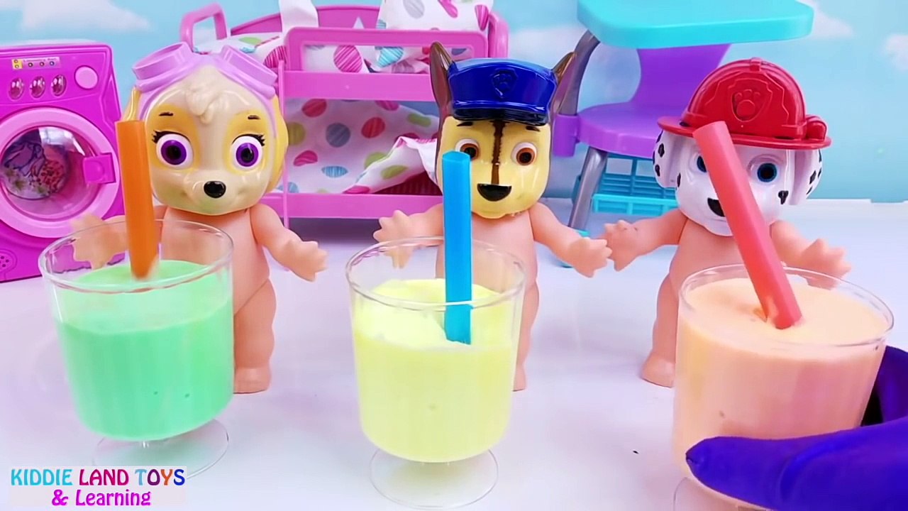Learn Colors Paw Patrol Baby Doll Bath Paint Blending Smoothies Cutting Squishies