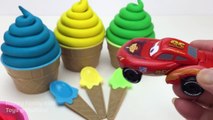 Learn Colors & Shapes Play Doh Ice Cream Cups Surprise Eggs Disney Pixar Cars Toys Fun for kids