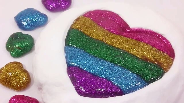 DIY How To Make Glitter Rainbow Colors Heart Slime Clay Learn Colors Slime Clay Surprise Egg Toys