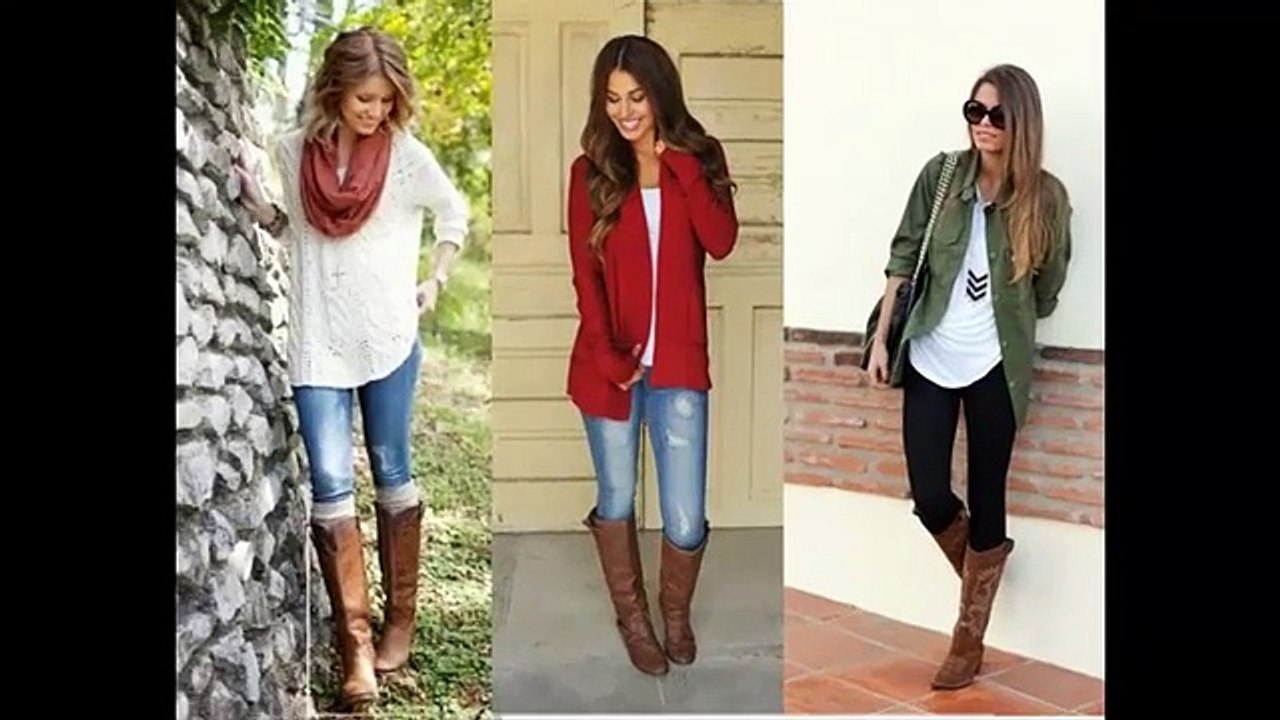 Trendy winter outfits with combination jeans and boots - 2018 Fashionista