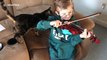 'Curious' cat interrupts boy's violin practice