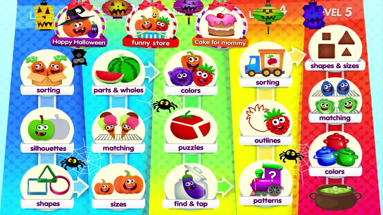 Funny Foods - Learn Names of Fruits & Vegetables, Learn Shapes, Sizes - Educational Videos for Kids