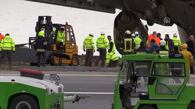 Pistten çıkan uçağı kaldırma çalışmaları - Drone görüntüleri (8) - TRABZON