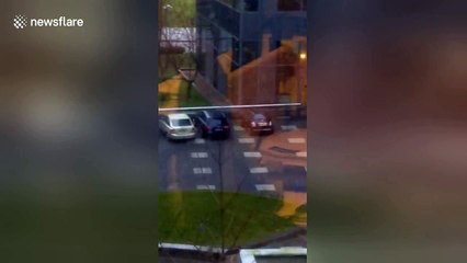 Strong winds topple truck in Netherlands storm