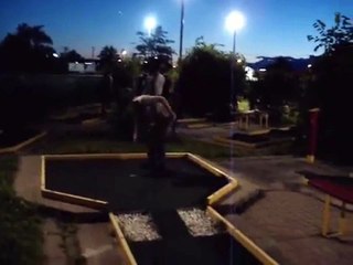 Mini putt hole 10 of 15 ball in the rocks on three