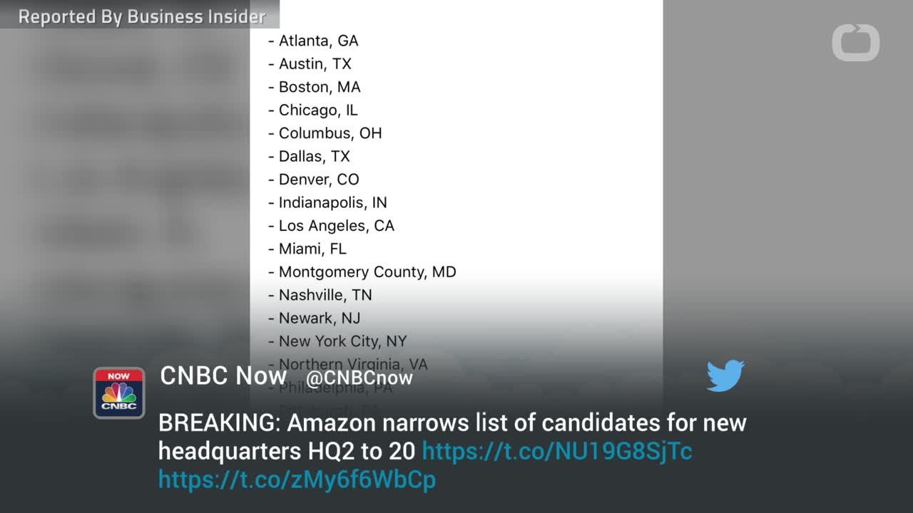 One Of 20 Locations Could Be The Home To Amazon's HQ2