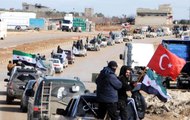 Türkiye Sınırından Geçerek Azez'e Gelen 20 Otobüs Dolusu ÖSO Askeri, Konvoy Yaptı