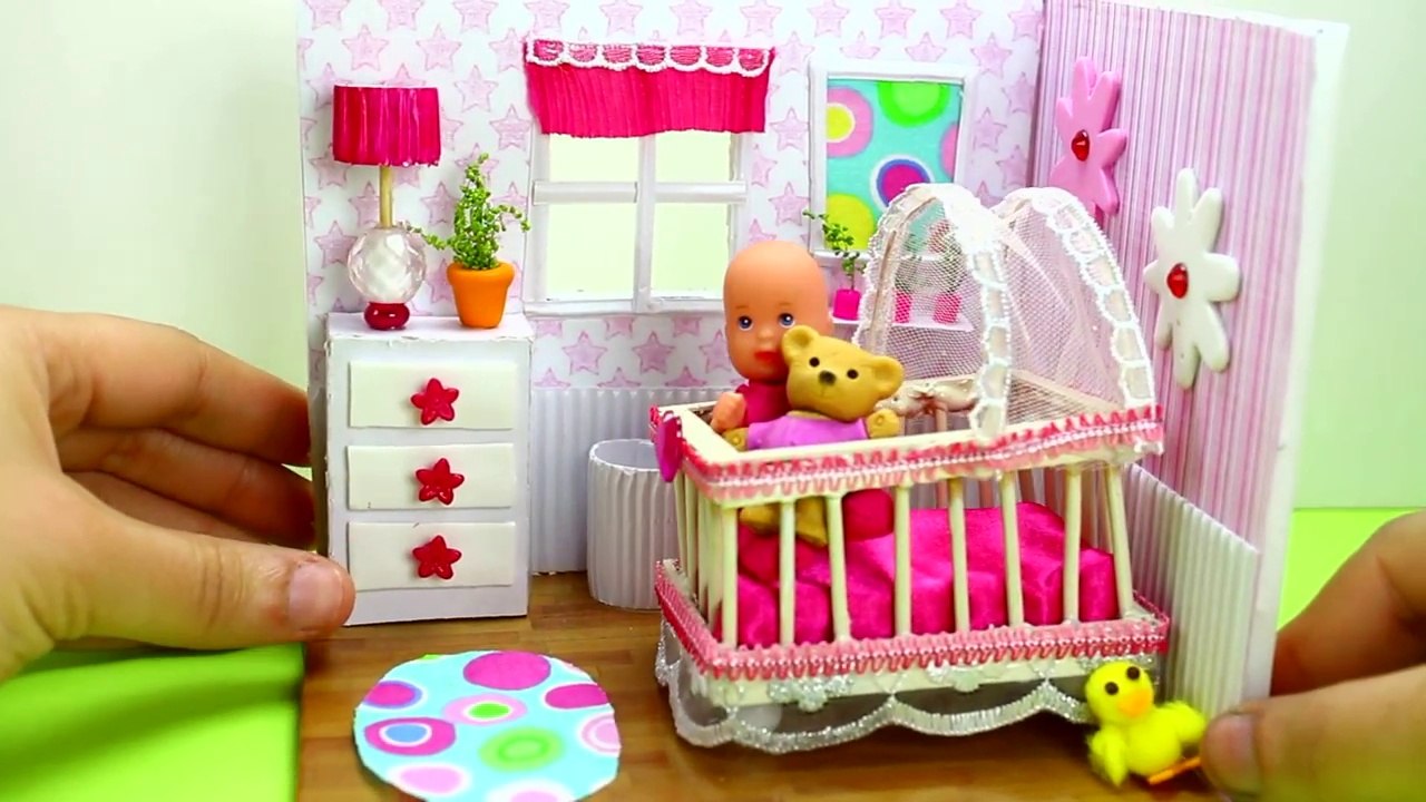 How to Make a Miniature Baby Room Things - Crib, Dresser, Lamp