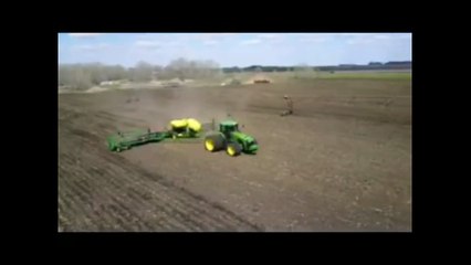 Drone Video 2017 John Deere 8345R Tractor Pulling 2017 DB66 Planter 8 mph near Hancock, MN