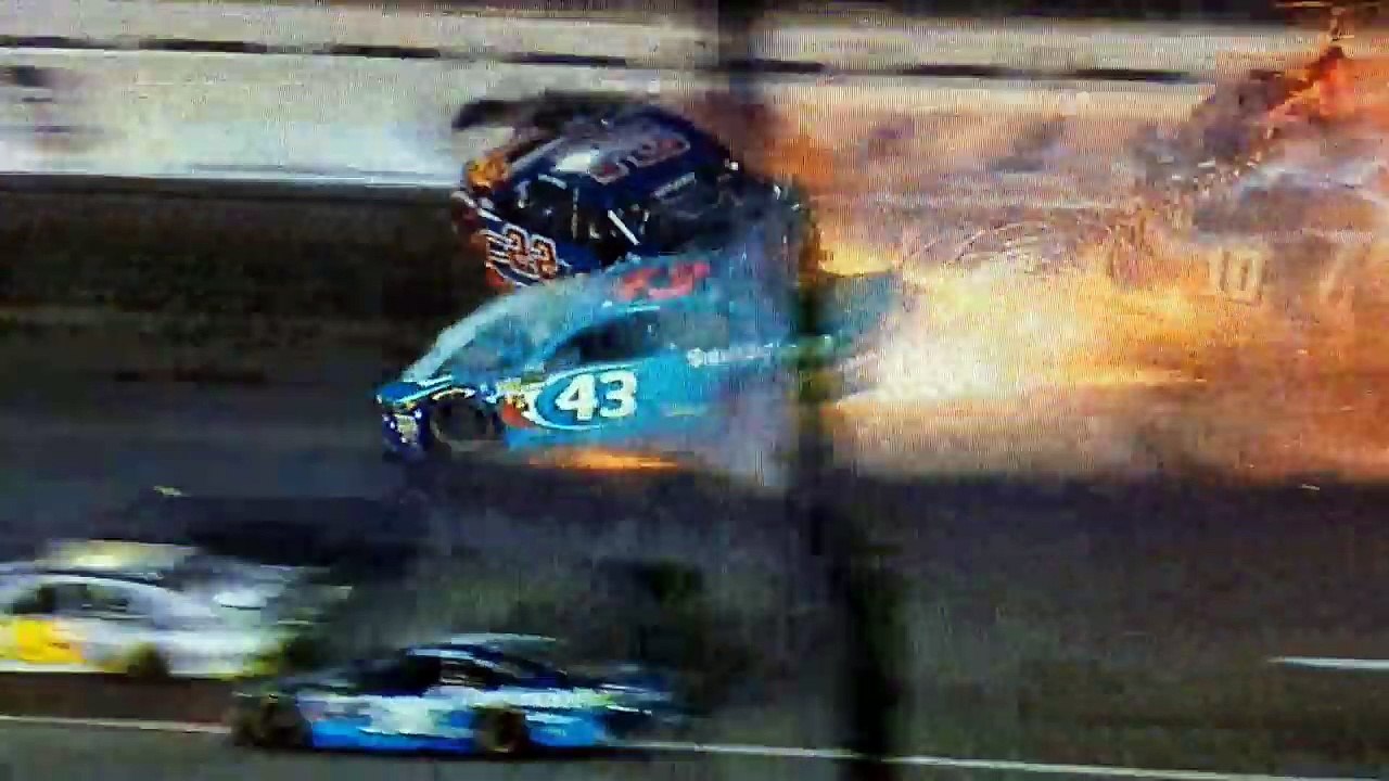 Joey Logano hits Danica Patrick and wrecks Eric Amarillo st Kansas 5-13-2017