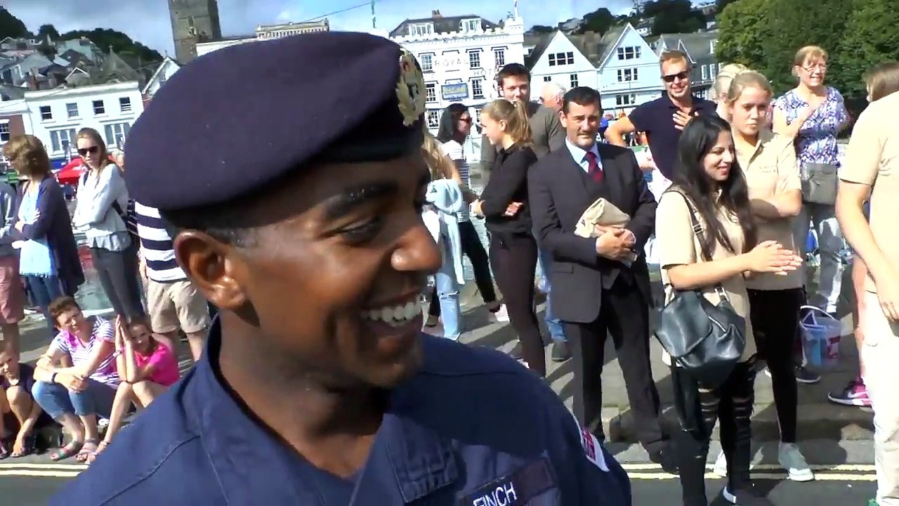 Dartmouth Regatta Waiters and Waitresses Race on the Boat Float Bridge
