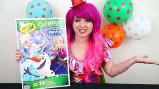 Coloring Anna & Elsa Frozen GIANT Coloring Book Crayola Crayons | COLORING WITH KiMMi THE CLOWN